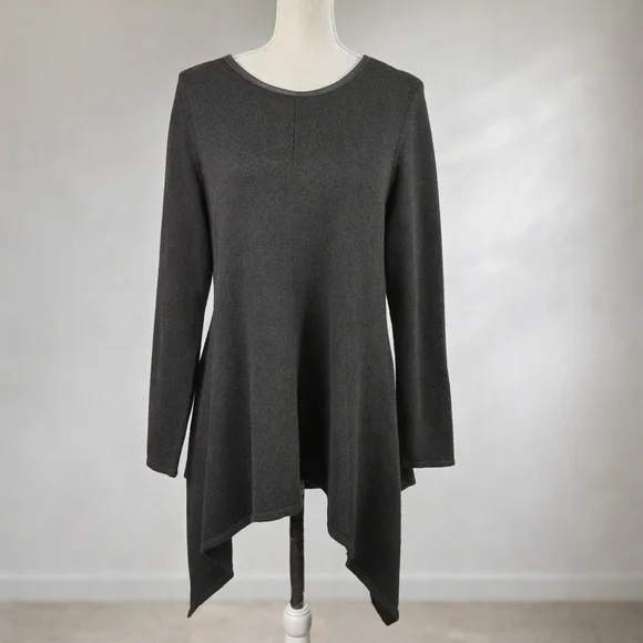 Stella Carakasi Small Black Tunic Sweater Assymetrical Hem Leather Back Womens - Picture 1 of 16